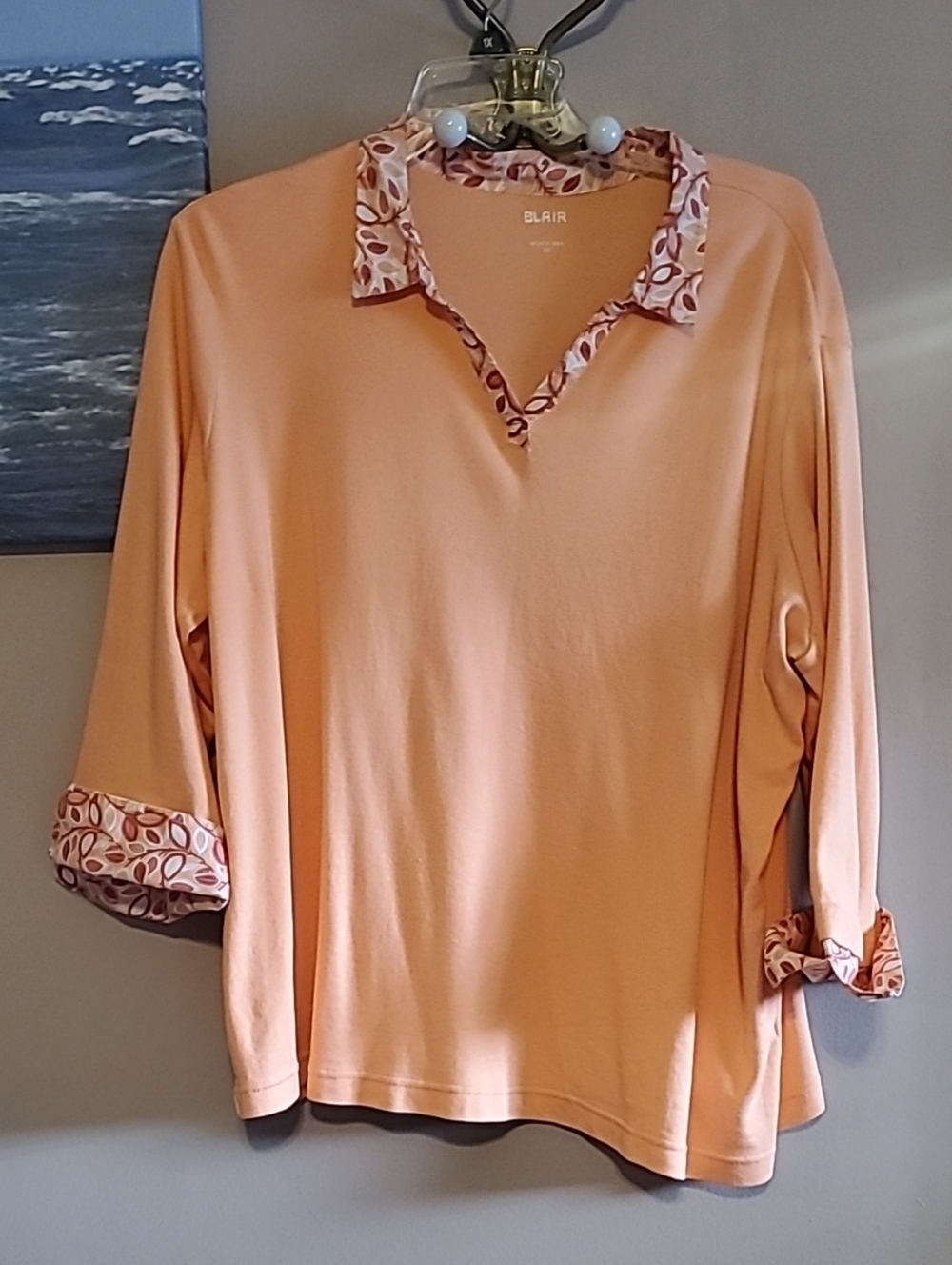Blair Peach Collared 3/4 Sleeve Tunic 3X